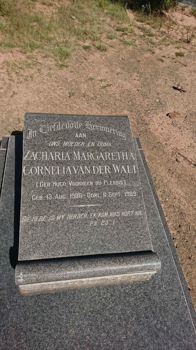 WALT Zacharia Margaretha Cornelia, van der voorheen DU PLESSIS nee HUGO 1906-1989