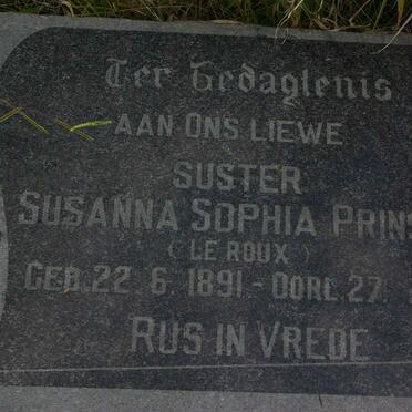 PRINSLOO Susanna Sophia nee LE ROUX 1891-1964