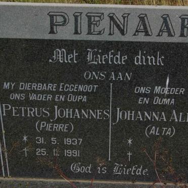 PIENAAR Petrus Johannes 1937-1991 &amp; Johanna Aletta