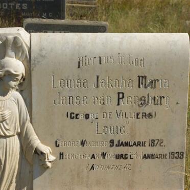 RENSBURG Louisa Jakoba Maria, Janse van nee DE VILLIERS 1872-1939 