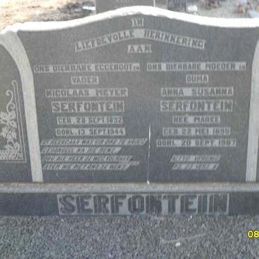 SERFONTEIN Nicolaas Meyer 1892-1944 &amp; Anna Susana MAREE 1895-1987