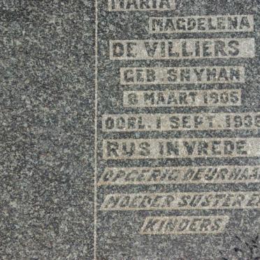 VILLIERS Maria Magdalena, de nee SNYMAN 1905-1938