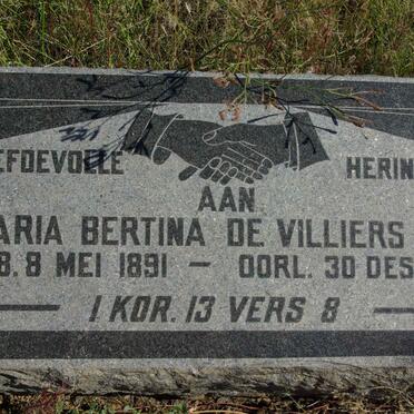 VILLIERS Maria Bertina, de nee ELS 1891-1965