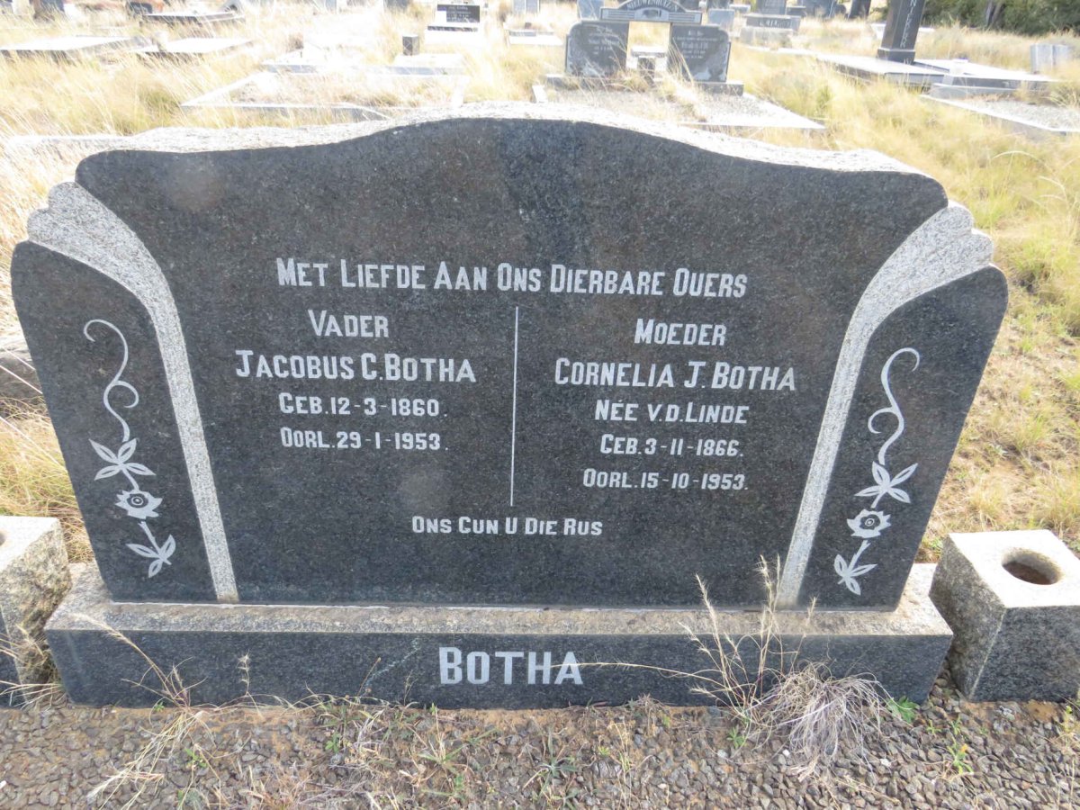 BOTHA Jacobus C. 1860-1953 & Cornelia J. V.D. LINDE 1866-1953