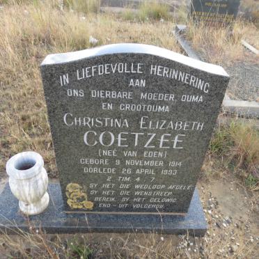 COETZEE Christina Elizabeth nee VAN EDEN 1914-1993