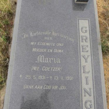 GREYLING Maria nee COETZER 1931-1991