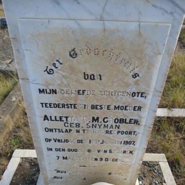 GROBLER Alletta C.M. nee SNYMAN -1907