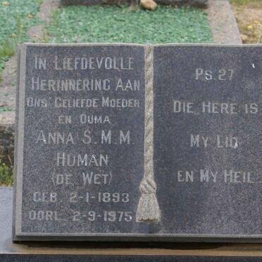 HUMAN Anna S.M.M. nee DE WET 1893-1975