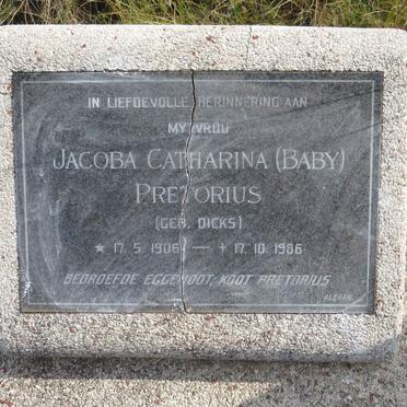 PRETORIUS Jacoba Catharina nee DICKS 1906-1986