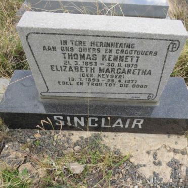 SINCLAIR Thomas Kennett 1853-1979 & Elizabeth Margaretha KEYSER 1893-1977