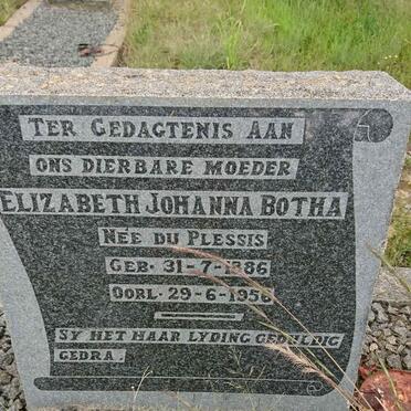 BOTHA Elizabeth Johanna nee DU PLESSIS 1886-1956