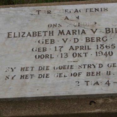 BILJON Elizabeth Maria, v. nee V.D. BERG 1865-1940