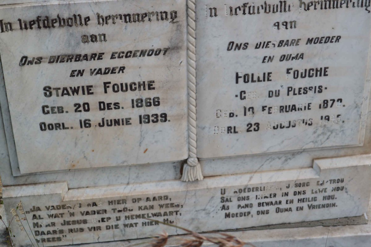 FOUCHE Stawie 1866-1939 &amp; Pollie DU PLESSIS 1870-1945