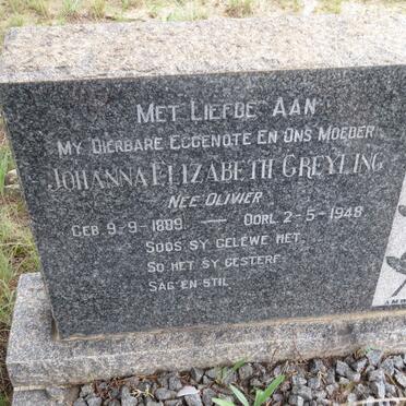 GREYLING Johanna Elizabeth nee OLIVIER 1889-1948