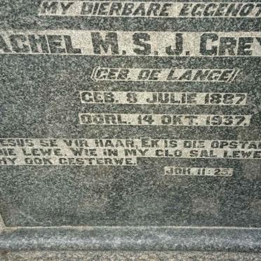 GREYLING Rachel M.S.J. nee DE LANGE 1887-1937