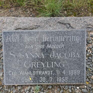 GREYLING Susanna Jacoba nee WAHLSTRANDT 1889-1958