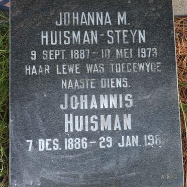 HUISMAN Johannis 1886-198? &amp; Johanna M. STEYN 1887-1973