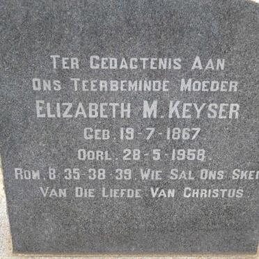 KEYSER Elizabeth M. 1867-1958