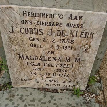 KLERK Jacobus J., de 1858-1921 &amp; Magdalena M.M. COETZEE 1860-1942
