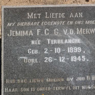 MERWE Jemima F.C.G., v.d. nee TERBLANCHE 1899-1945