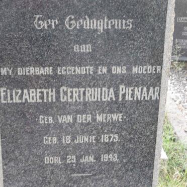 PIENAAR Elizabeth Gertruida nee VAN DER MERWE 1875-1943