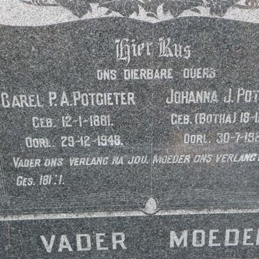POTGIETER Carel P.A. 1881-1948 &amp; Johanna J. BOTHA 1887-1967