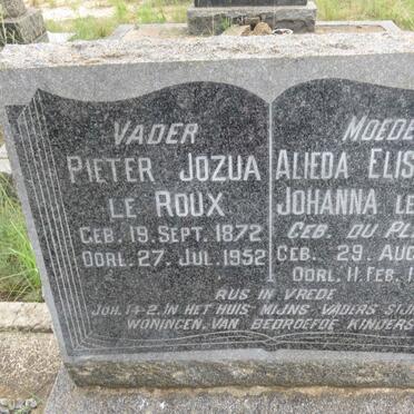 ROUX Pieter Jozua, le 1872-1952 &amp; Alieda Elisabeth Johanna DU PLESSIS 1879-1953