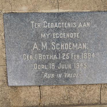 SCHOEMAN A.M. nee BOTHA 1884-1945