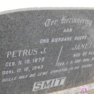 SMIT Petrus J. 1870-1943 &amp; Janetta F. DE KLERK 1881-195?