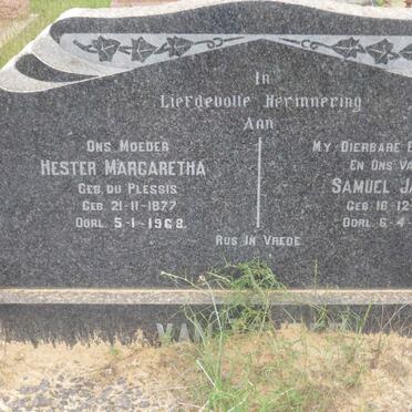 TONDER Samuel Jacobus, van 1878-1945 &amp; Hester Margaretha DU PLESSIS 1877-1968