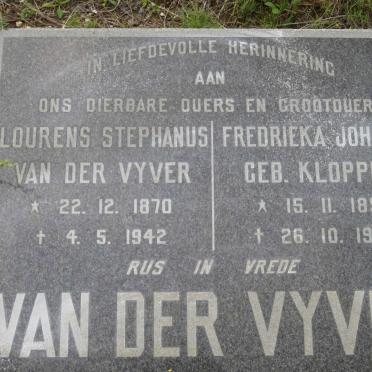 VYVER Lourens Stephanus, van der 1870-1942 &amp; Fredrieka Johanna KLOPPER 1891-1979