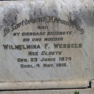 WESSELS Wilhelmina F. nee CLOETE 1874-1918