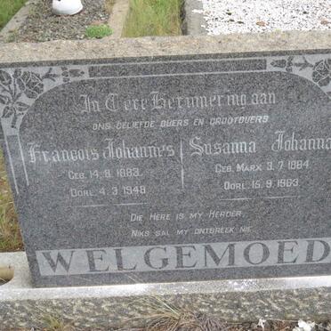WELGEMOED Francois Johannes 1883-1948 &amp; Susanna Johanna MARX 1884-1963