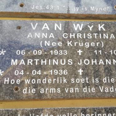 WYK Marthinus Johannes, van 1936- &amp; Anna Christina KRUGER 1933-2008