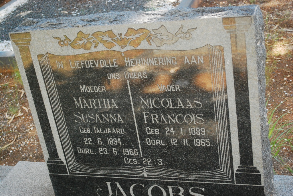 JACOBS Nicolaas Francois 1889-1965 &amp; Martha Susanna TALJAARD 1894-1966