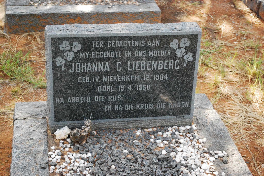 LIEBENBERG Johanna C. nee VAN NIEKERK 1904-1958