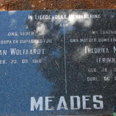MEADES Jan Wolfaardt 1910-  &amp; Fredrika Maria 1916-199?