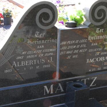 MARITZ Albertus J. 1907-1980 &amp; Jacoba A. VILJOEN 1913-2000