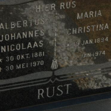 RUST Albertus Johannes Nicolaas 1881-1971 &amp; Maria Christina 1894-1974