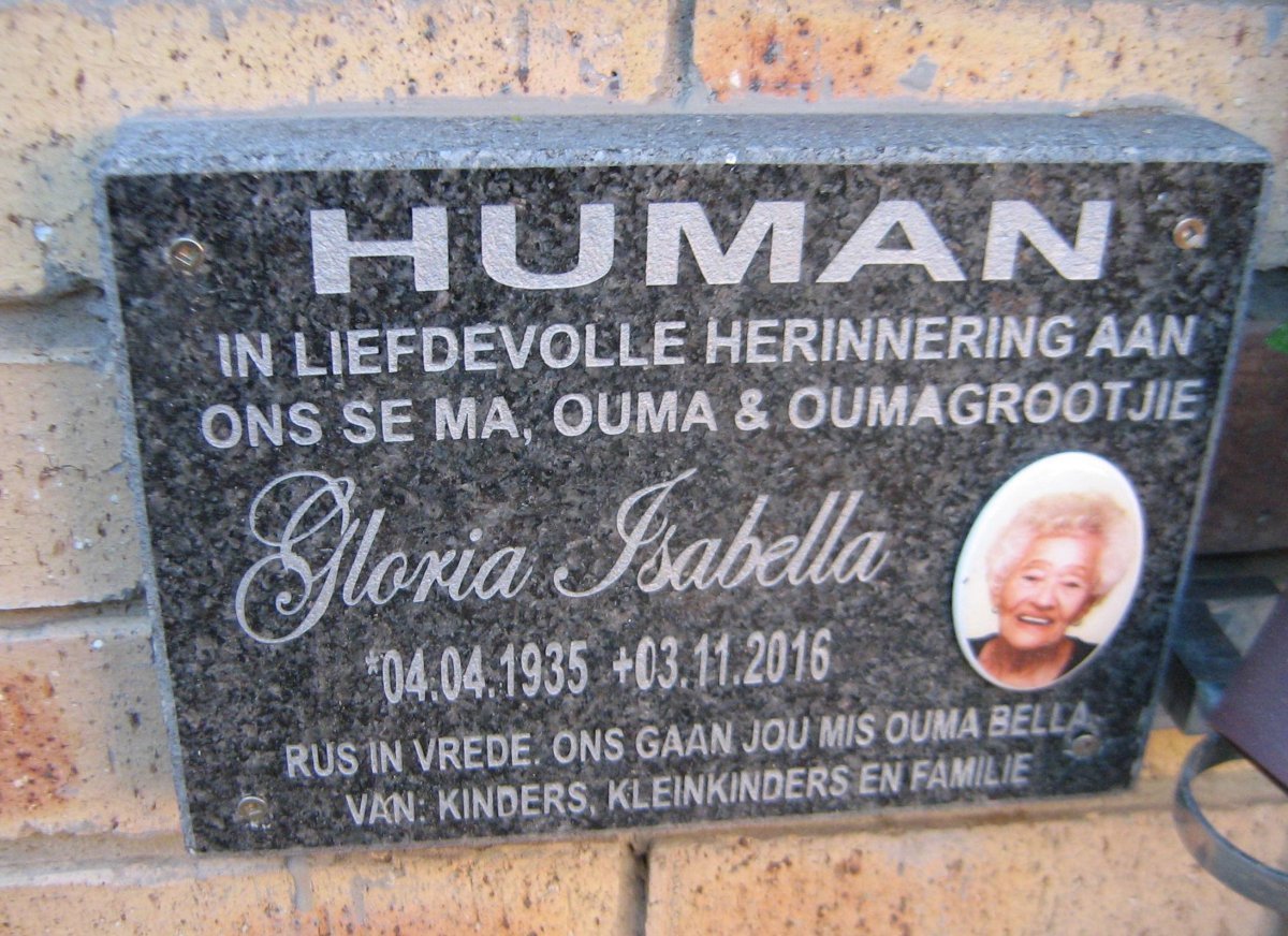 HUMAN Gloria Isabella 1935-2016