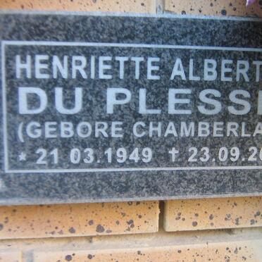PLESSIS Henriette Albertha, du nee CHAMBERLAIN 1949-2006