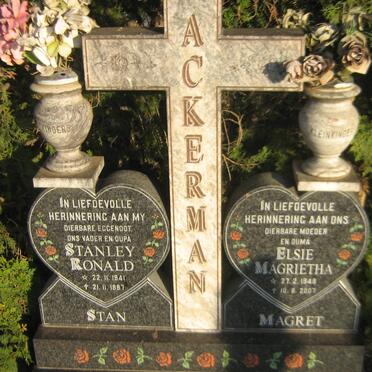 ACKERMAN Stanley Ronald 1941-1997 &amp; Elsie Magrietha 1948-2007