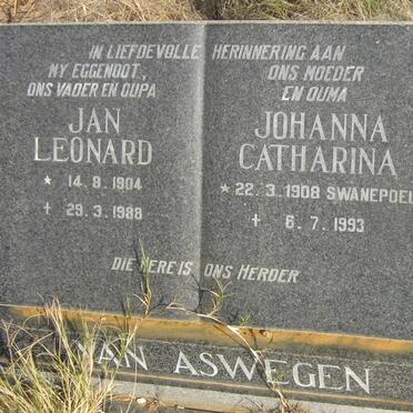 ASWEGEN Jan Leonard, van 1904-1988 &amp; Johanna Catharina SWANEPOEL 1908-1993