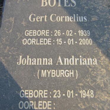 BOTES Gert Cornelius 1939-2000 &amp; Johanna Andriana MYBURGH 1948-