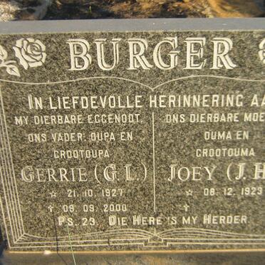BURGER G.L. 1927-2000 &amp; J.H. 1923-