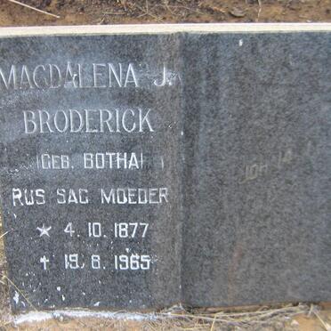 BRODERICK Magdalena J. nee BOTHA 1877-1965