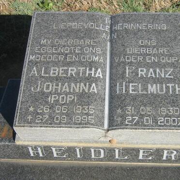HEIDLER Franz Helmuth 1930-2007 &amp; Albertha Johanna 1935-1995