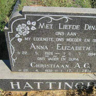 HATTINGH Christiaan A.C. 1932-2012 &amp; Anna Elizabeth 1926-1994