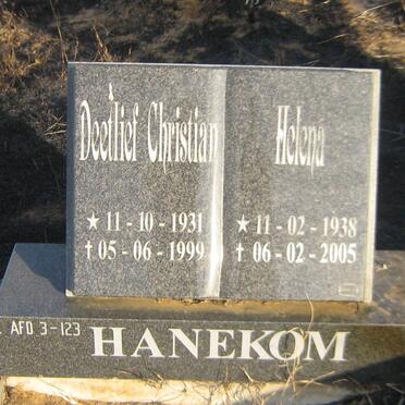 HANEKOM Deetlief Christian 1931-1999 &amp; Helena 1938-2005