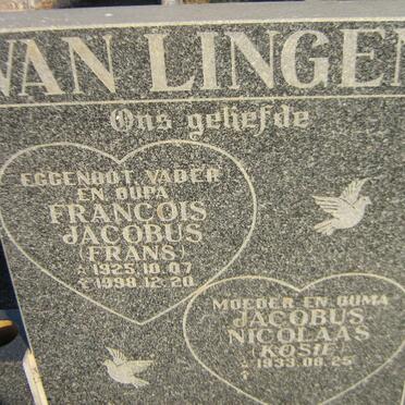 LINGEN Francois Jacobus, van 1925-1998 &amp; Jacobus Nicolaas 1933-